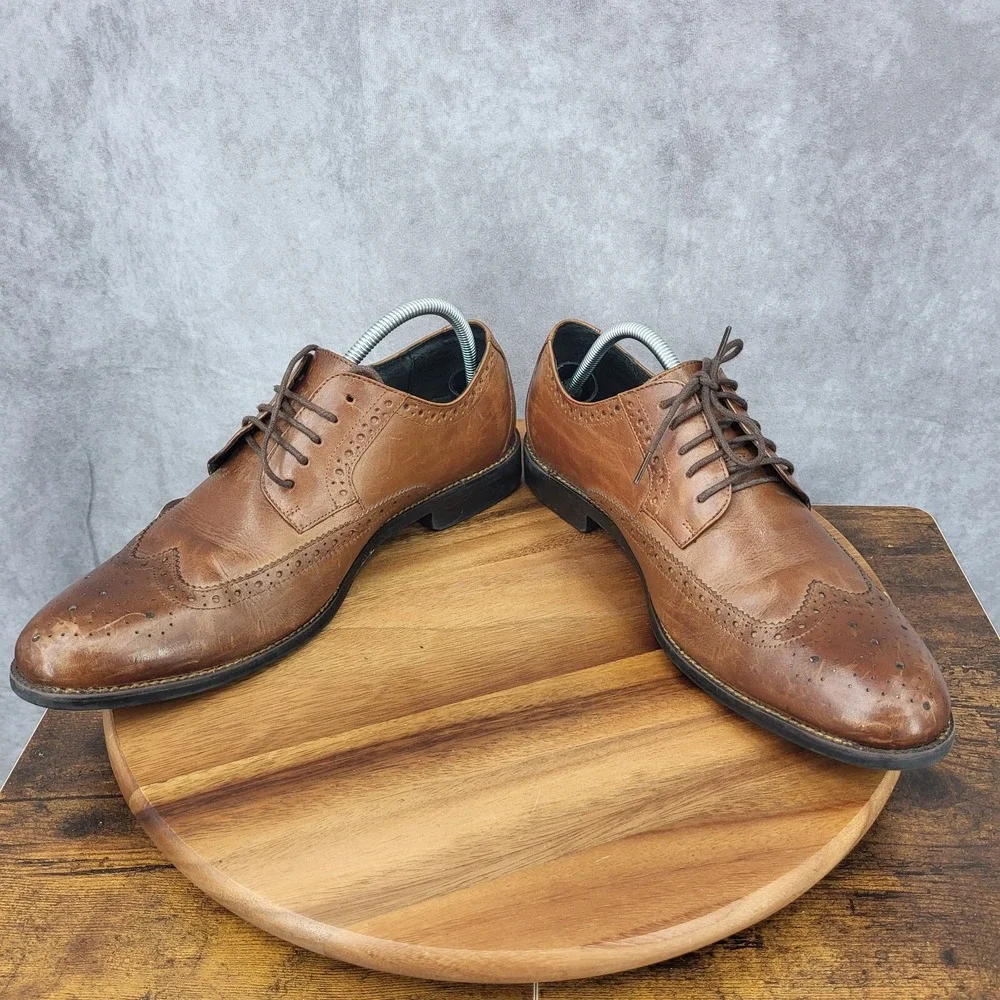 Stacy Adams Oxford‎ Shoes Mens 10.5 Brown Leather  Wingtip Brogue Dress Shoes